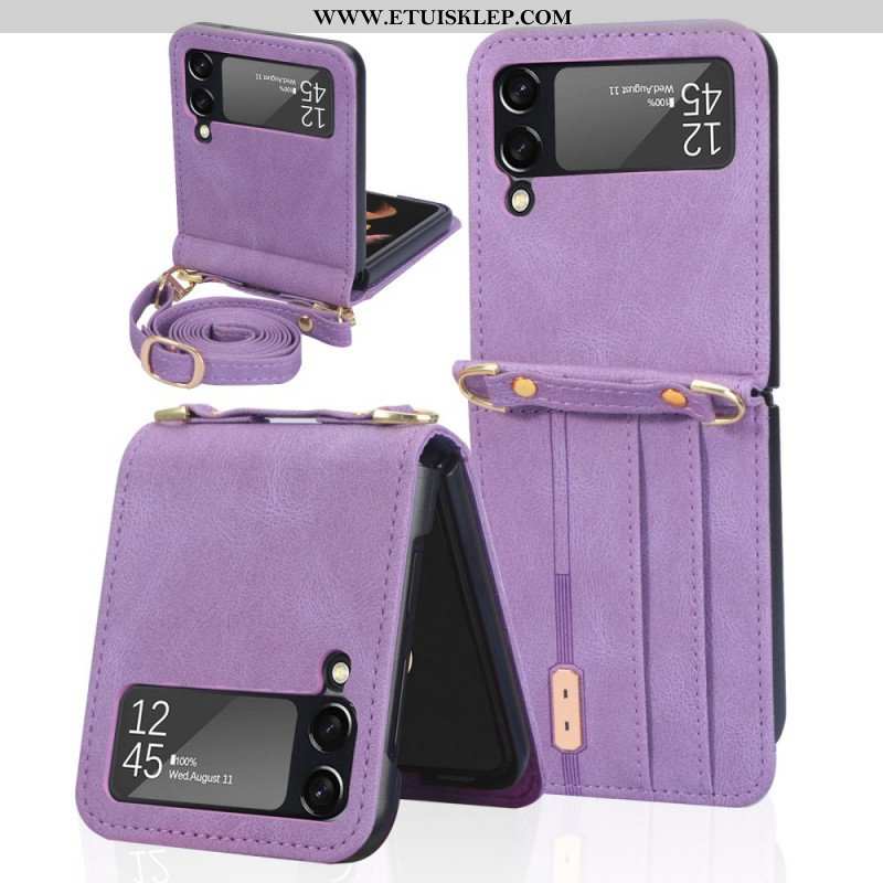 Etui do Samsung Galaxy Z Flip 3 5G Etui Folio Stylowe Skórzane Etui Na Karty I Smycz